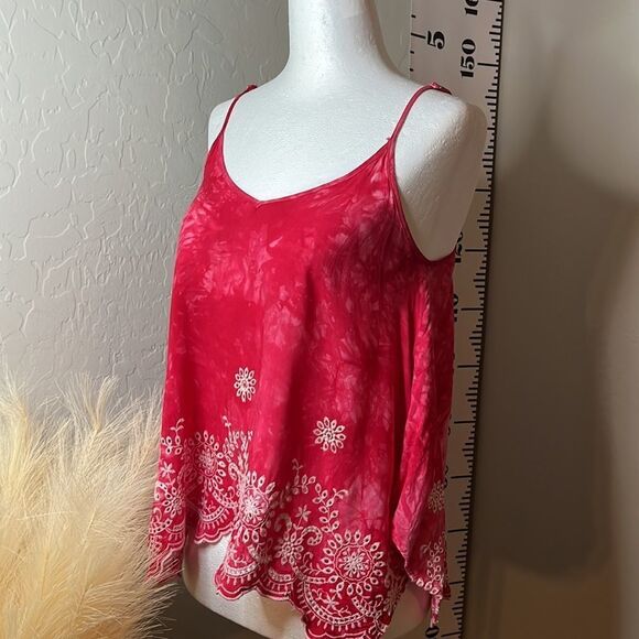 RUE 21 red embroidered handkerchief top with skinny adjustable straps size small - Picture 4 of 11